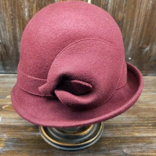 Lady Fashion Fedoras Hat Girls Autumn Winter Wool Fedora Cap Female Trumpet Flower Hat Woolen Basin Dome Cap Adjust B8994