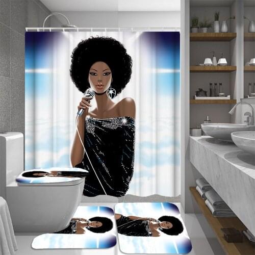 African Women Shower Curtain Set Bath Mats Rugs American Woman Black Singer Bathroom Decorations Toilet Cover Rug Carpet Sets