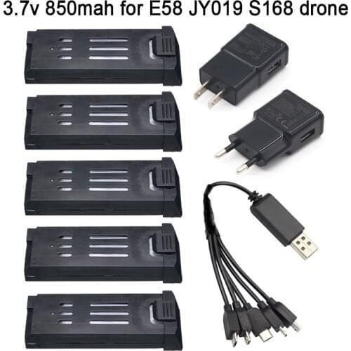 850mAh 3.7V Battery Charger Sets for E58 JY019 S168 RC Quadcopter Spare Parts 3.7v RC Drone Lipo Battery for E58 drone 5pcs/sets