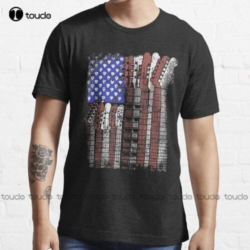 New Guitar Us Flag T-Shirt Cotton Tee Shirt t shirt dress Unisex