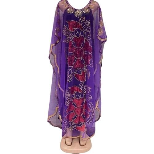 New Style African Womens Clothing Dashiki Abaya Fashion Gauze Fabric Sequins Bat Sleeve Loose Dress Free Size Single Piece