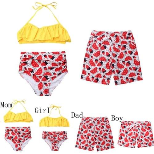 Family Matching Swimsuit Floral Mother And Daughter Clothes Father And Son Matching Outfits Women Bikini Set Men Swimming Trunks