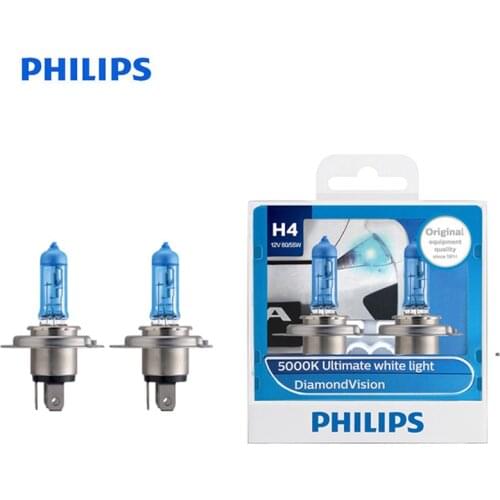 Philips Original H4 9003 12V 60/55W P43t Diamond Vision 5000K White Light Halogen Hi/lo Beam Car Headlight 12342DV S2 , Pair
