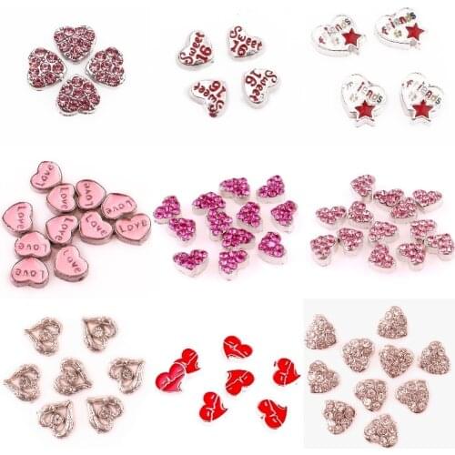 20Pcs/Lot Crystal Heart Love Charms Words Friends Sweet 16 Floating Charms For Glass Memory Locket Jewelry Making