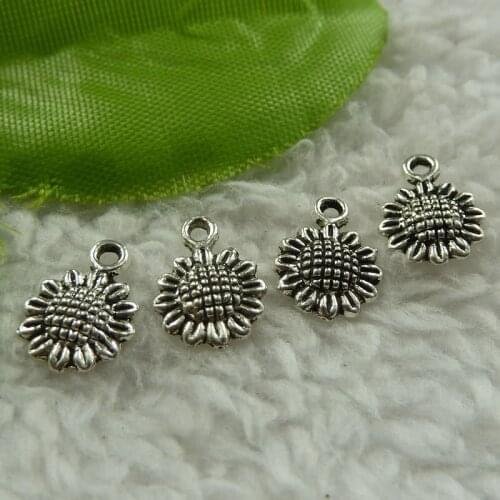 1240 pieces antique silver sunflower charms 12x9mm #3906