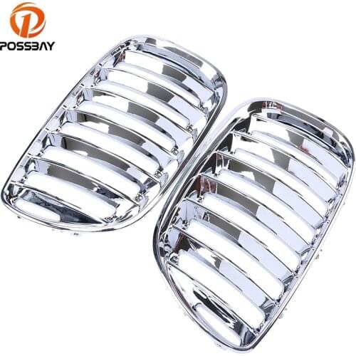 POSSBAY A Pair Car Front Center Wide Kidney Hood Grille Chrome Silver Racing Grilles Car Styling for BMW X5 E53 04-06 Facelift