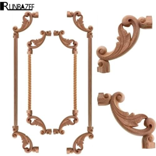 RUNBAZEF Vintage Unpainted Wood Carved Decal Corner Applique Frame Furniture Wall Cabinet Door Decorative Wooden Miniature Craft