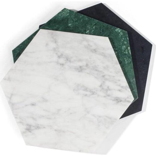 Hexagon Marble Plate Serving Tray Teapot Plate Snack Tray Jewelry Base 100% Natural Stone Crafts