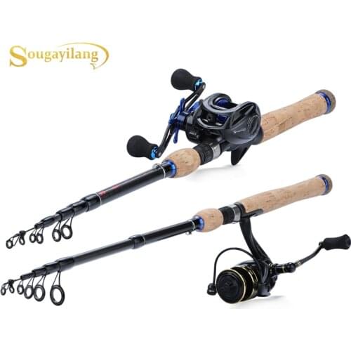 Sougayilang New Telescopic Combo 1.8m-2.7M Carbon Fiber Cork Handle Spinning/Casting Rod with Spinning /Casting Fishing Reel