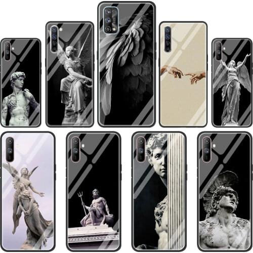 Michelangelo Art Statue Aesthetic Glass Phone Case for Realme 7 6 5 Pro C3 XT 7i for Oppo A9 2020 A52 Find X2 Lite Cover Shell