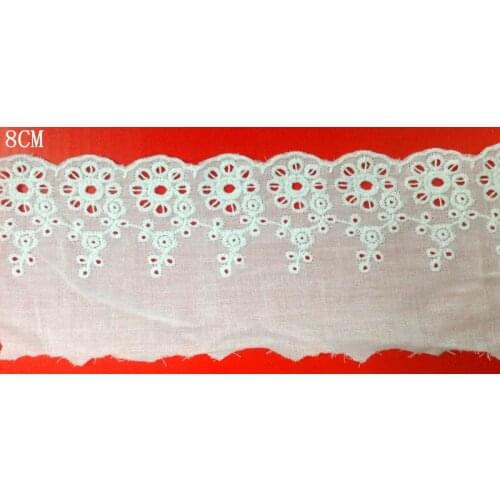 Top quality 8cm wide snow white 9088 cotton fabric base cotton embroidery lace trim,XERY0206E