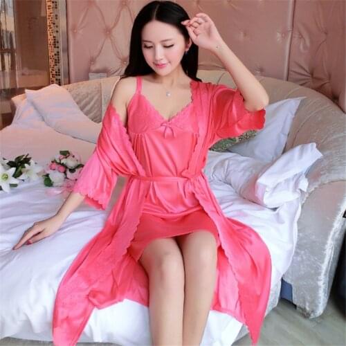 Ladies Sexy belt Silk Satin Night Dress Sleeveless Nighties V-neck Nightgown Nightdress Lace Sleepwear Nightwear Women