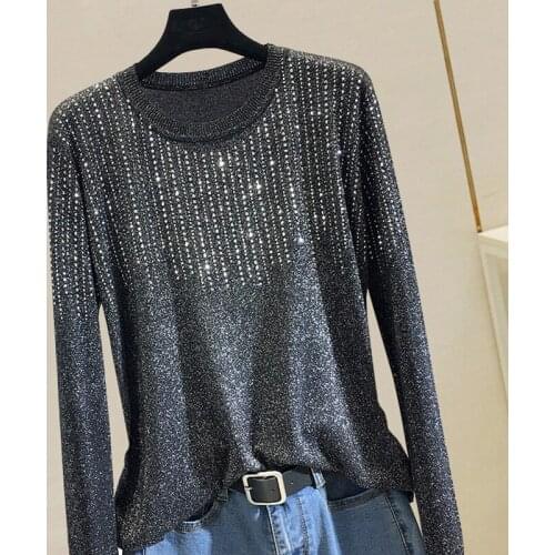 Tassel shine sequined women t-shirts 2020 autumn new o-neck long-sleeved loose lady elegant pulls tops tees