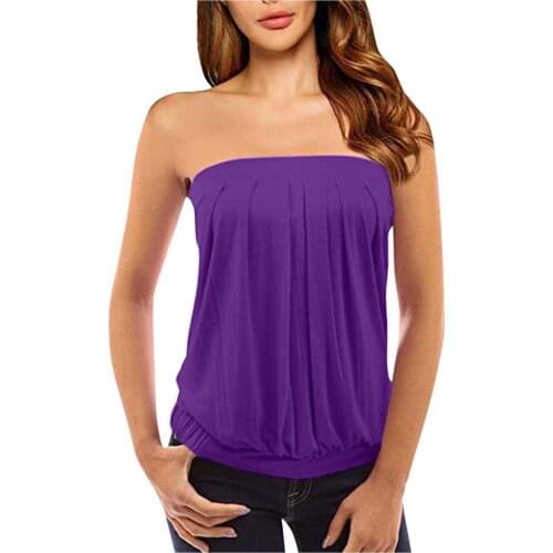 Women Sexy Strapless Solid Tops Casual Wrapped Chest Folds Loose Sleeveless Tees Solid Color Ladies Clothes футболка оверсайз