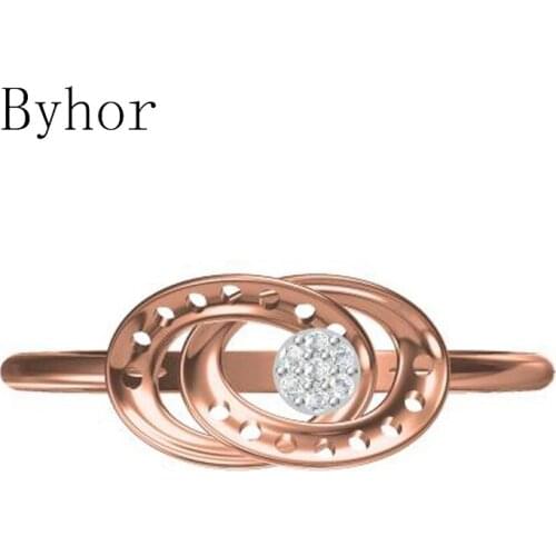 Byhor Solid 14K White+Rose Gold 0.029ct H/SI Natural Diamonds ring Women Fine Jewelry Trendy Wedding Band кольцo Gift кольцa