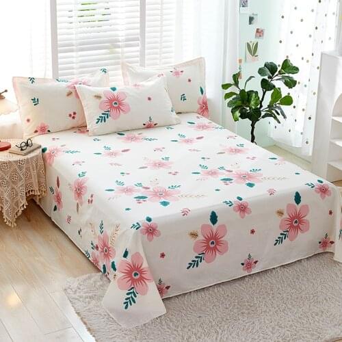 1pcs 100% Cotton Bed Sheet Leaves Flowers Printed Double Top King Sheets Pure Cotton Single Size Kids Bed Linen (No Pillowcase)