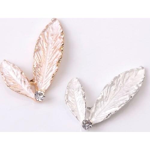 10 PCS 30*25mm Metal Alloy Enamel Leaf Accessories KC Gold Silver Plated Leaves DIY Handmade Material For Jewelry Making