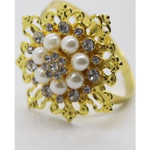 10/ PCS gold plated alloy steel sheet pearl napkin link the hotel set a table napkin cloth ring decoration