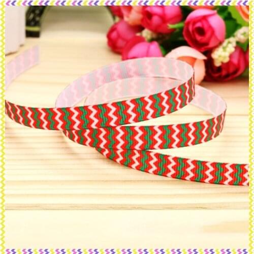 3/8'' Free shipping christmas chevron printed grosgrain ribbon hairbow headwear party decoration diy wholesale OEM 9mm P4830