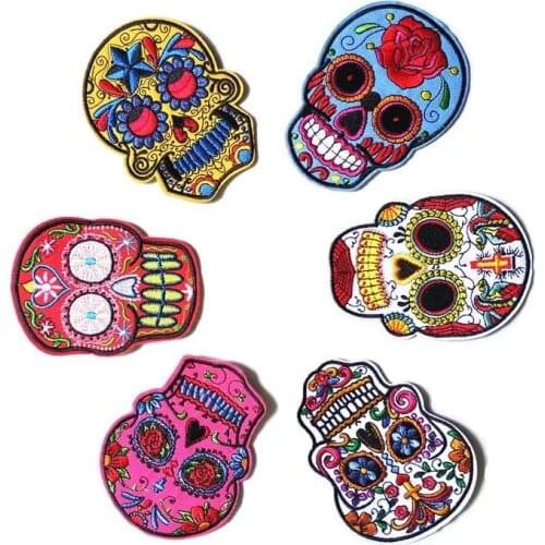 5pcs/LOT FlowerSkull Embroidered Iron on Patches for Clothes Shoes Floral Skeleton Embroidery Applique Patch DIY Sewing 8 Styles