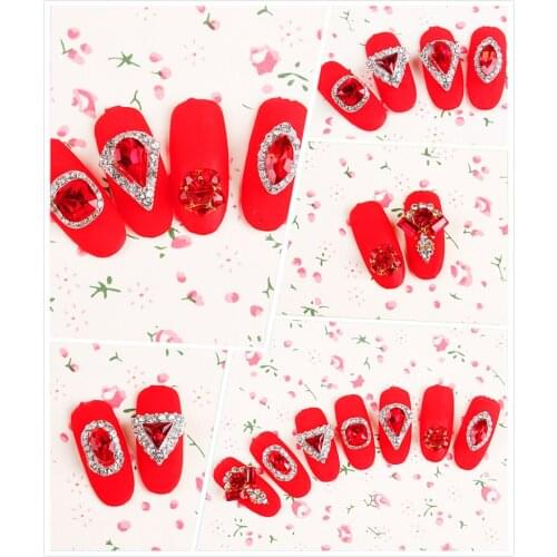 50/100Pcs 7*13mm Nail Art Charm Red Diamond Rhinestone Fancy Metal Charms Red Beetle Charms Nail Art Decoration Cellphone Decor