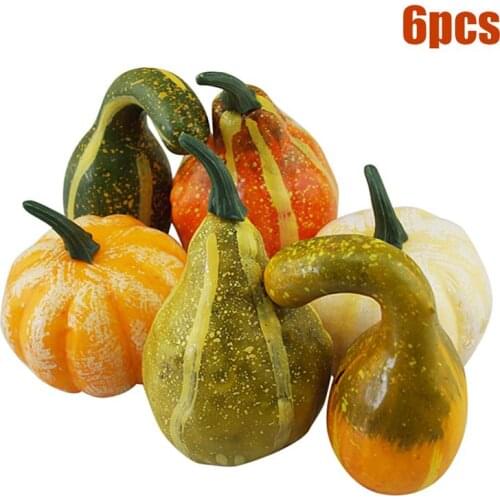 6PCS Halloween Pumpkin Props Artificial Simulation Food Vegetables Fake Pumpkin Golden Autumn Thanksgiving Party Home Decoration
