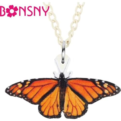 Bonsny Acrylic Monarch Butterfly Necklace Choker Cute Insect Animal Pendant Jewelry For Women Kid Girls Fashion Gift Accessories