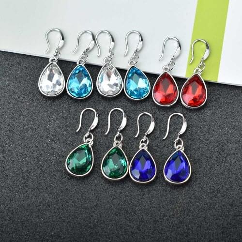 White Blue Red Crystal Water Drop Earrings For Women Silver Color Geometric Jewelry Dangle Earring Wedding Gift