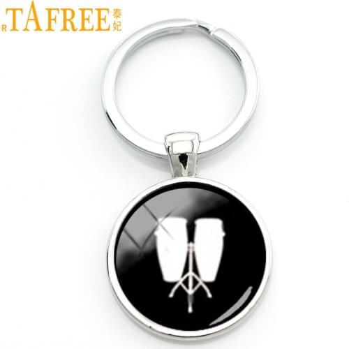 TAFREE Retro low conga key chain musical instrument Drums tambourine profile silhouette keychain DJ Mixer Musician jewelry KC447