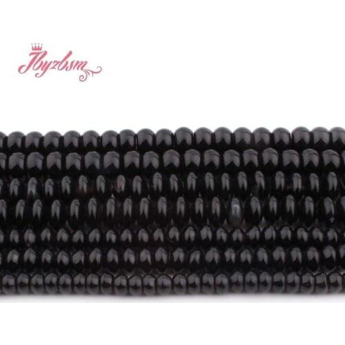 Natural Black Agates Rondelle Smooth Loose Spacer Bead Stone Beads For DIY Necklace Bracelet Jewelry Making Strand 15" 3x6/4x8MM