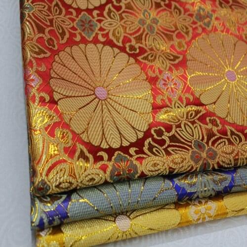 CF105 Purl Flowers Golden Fabric Japanese Style Blue Brocade Jacquard Fabric Kimono Clothing Fabric DIY Fabric For Chinese Dress