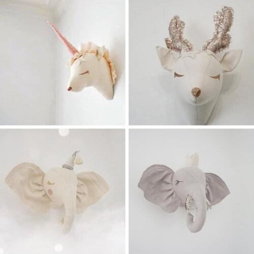 Baby Girl Room Decor Elephant Unicorn Plush Toy Animal Heads Christmas Deer Wall Decoration For Children Nursery Room Decoration