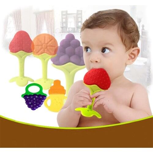Baby Teether Fruit and Vegetable Shape Stick Chews Silicone Infant Bebe Dental Care Toothbrush Toddler Training Teething Ring