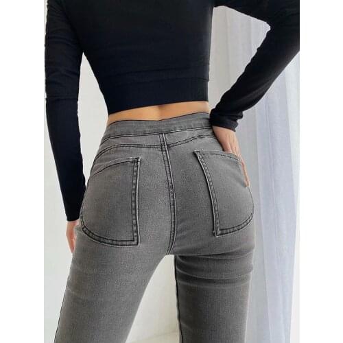 FNOCE 2020 new womens jeans pants fashion trends sexy elegant high waist skinny stretch slim peach hip denim full pencil pants