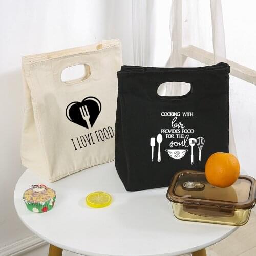Cooking with Love Provides Food for The Soul Canvas Picnic Bags Lunch Bags for Women Large Reusable Harajuku Fashion Cooler Box
