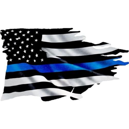 Interesting US Police Thin Blue Line Tattered Flag Car Sticker Vinyl Car Styling Accessories Decal PVC Apply To Car Window