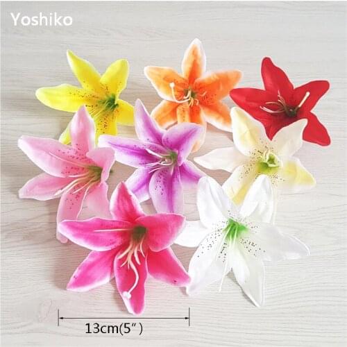 Yoshiko 10pcs 13cm Artificial Flower Lily Wedding Backdrop wall Party Home Decoration Fake Scrapbooking Flowers Supplies