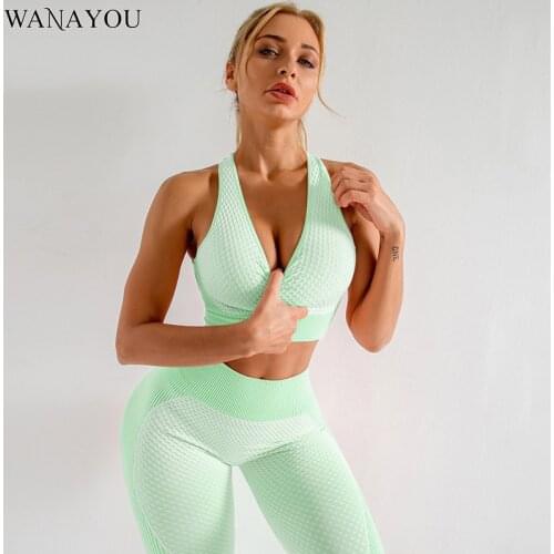 WANAYOU Seamless Yoga Set Women 2 Pics Sports Bra+High Waist Leggings Suit Quick-Dry Fitness Gym Clothing Running Workout Set