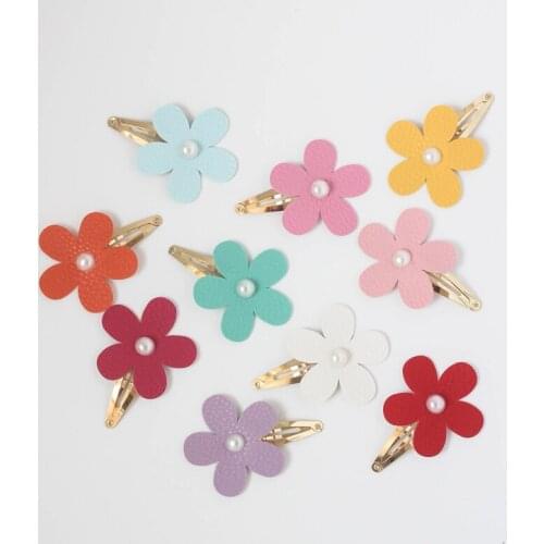 3PCS Lovely Candy Color Flower Side Hair Clips Leather Cute Fashion Headwear Hair Accessories Girls Kids Women Handmade Hairpins