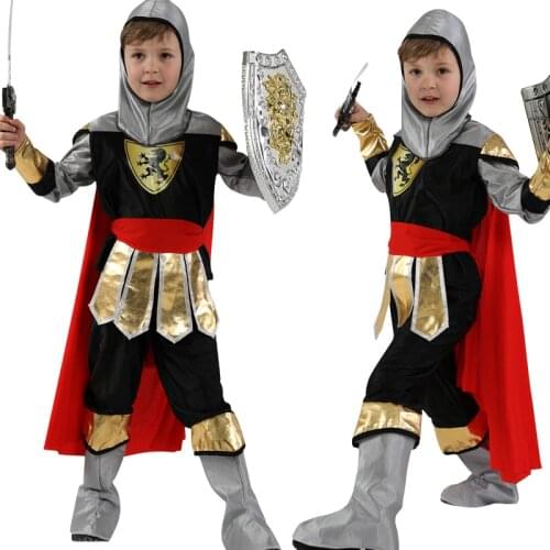 Halloween Cosplay Kids Party Royal Warrior With Hat Cloak Knight Birthday Party Costumes Boys Soldier Children