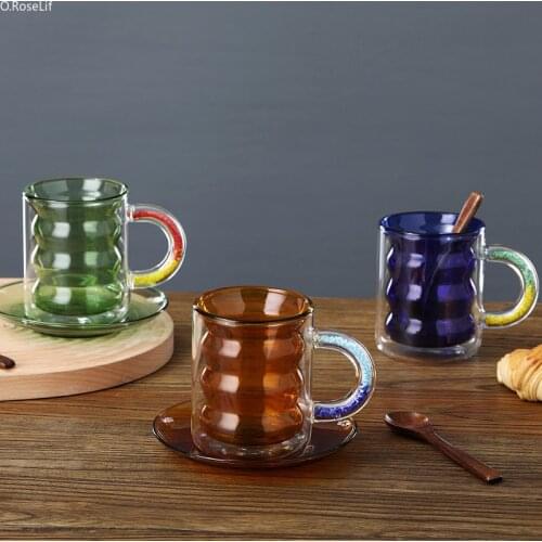 Creative with Diamond Juice Cup Thickened Double Glass Heat Preservation Transparent Glass with Handle Coffee Cup Transparent