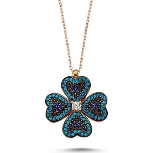 KUTAYDAN Nano Gemstone Clover Necklace 925 Sterling Silver