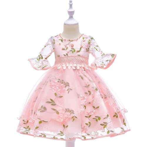 Summer Flower Dress for Girl Ball Gown Vintage Bridesmaid Bubble Evening Party Wedding Dress Graceful Princess Prom Kids Clothes