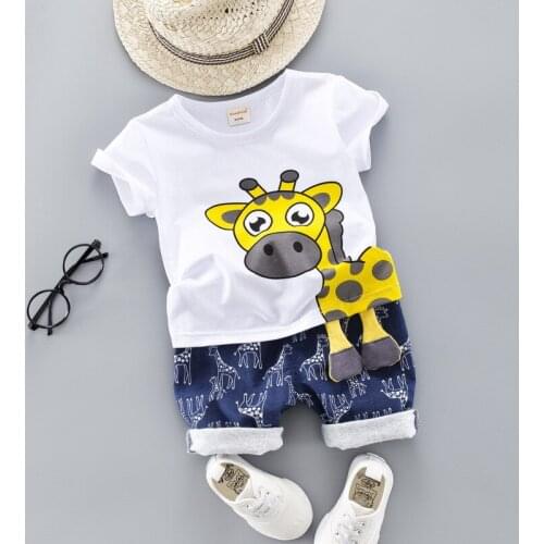 Summer Cute Children Toddler Kid Baby Girl Clothes Cartoon O-Neck Giraffe Print T Shirt Tops Shorts Outfits Set