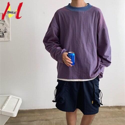 MANVALUE Spring and Autumn Striped Fleece Oversize Long Sleeve Clothes Loose Type Sanitary Clothes for Men and Women