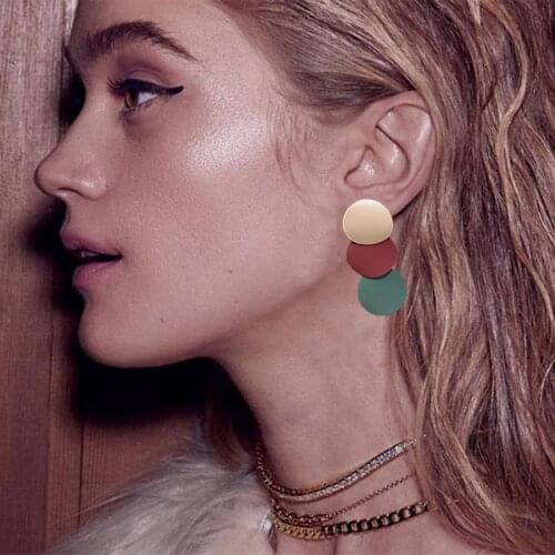 Statement Earrings Red Black White Gold Irregular Big Round Circle Geometric Earrings Punk Metal Pendant Earring for Women 2019