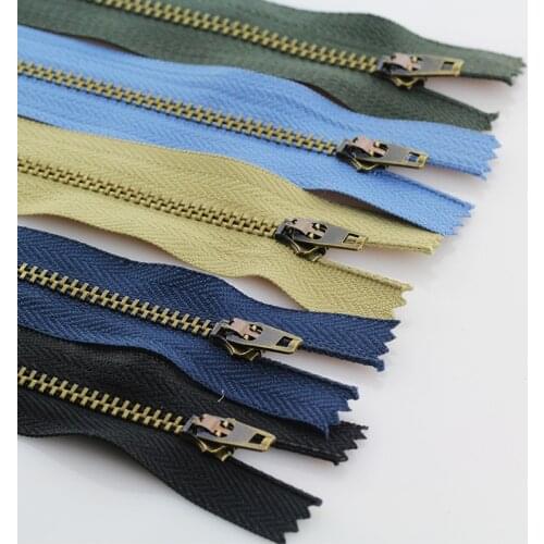 #4 3pcs 10/13/15/18cm metal brass copper close-end auto lock zipper for pants garment crotch footwear skirt