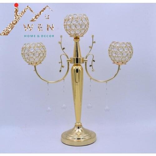 Metal candle holder/ metal candlelabra/ 3-arms candle holder with crystals wedding candelabrum