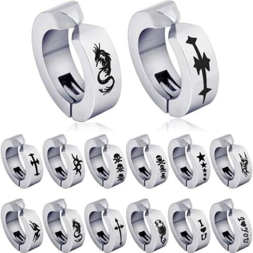 Fashion Popular Punk Stainless steel Clip Earrings For Women Men Hip Hop Cross Skull Ear Jewelry Gifts 2 pieces