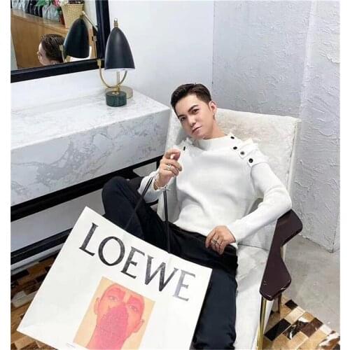 Fashion Slim New Style Pullover Slim Sweater Unique Button Mens and Women Autumn and Winter Thin Knit Base Shirt Top Knitted Pu